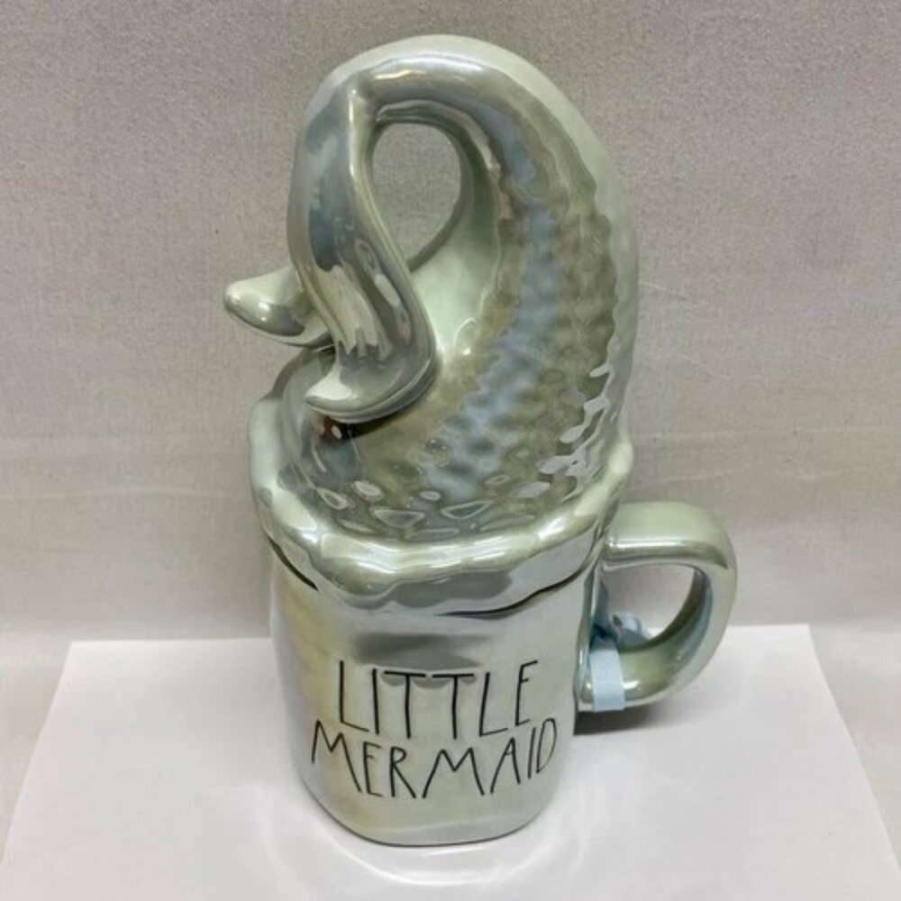 Disney Princess Little Mermaid Mug Blue Iridescent Mermaid's Tail Lidded Cup EUC
